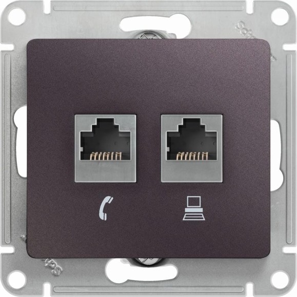 Механизм двойной розетки Systeme Electric Glossa rj11+rj45, категория 5e, сиреневый туман GSL001485