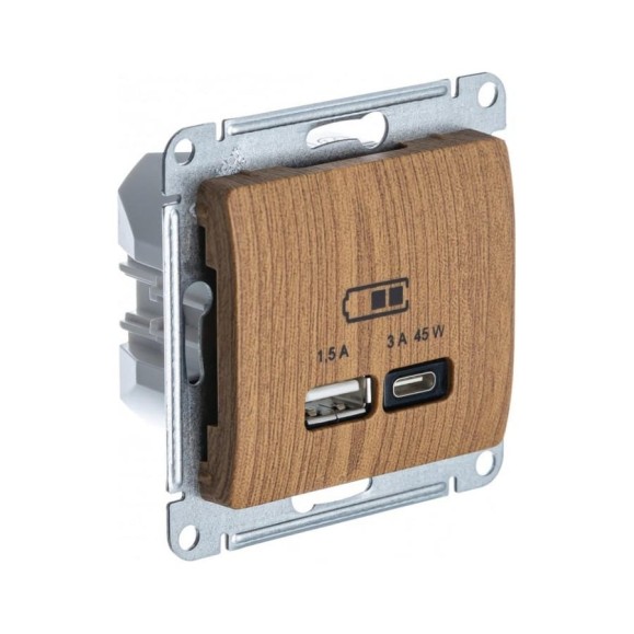 Розетка Systeme Electric Glossa usb a + тип-c 45w высокоскор.заряд. qc, pd, механизм, дерево дуб GSL000529 Розетка Systeme Electric Glossa usb a + тип-c 45w высокоскор.заряд. qc, pd, механизм, дерево дуб GSL000529