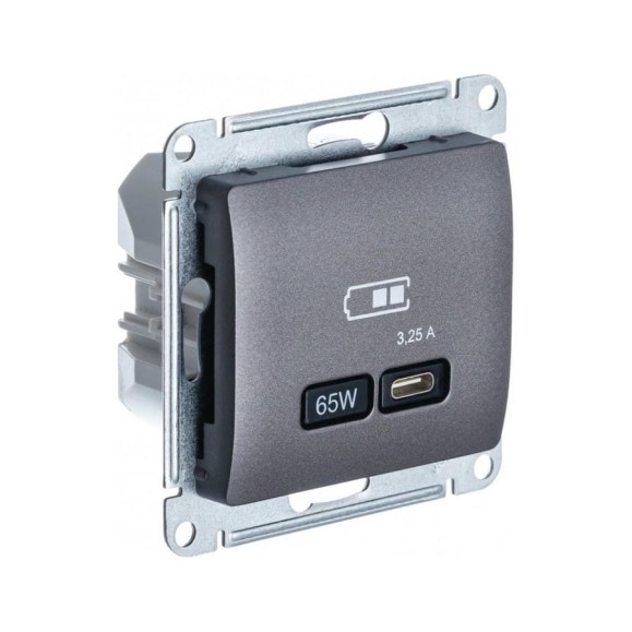Розетка Systeme Electric Glossa usb тип-c 65w высокоскор.заряд. qc, pd, механизм, графит GSL001327 Розетка Systeme Electric Glossa usb тип-c 65w высокоскор.заряд. qc, pd, механизм, графит GSL001327