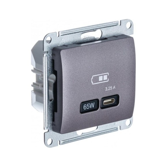 Розетка Systeme Electric Glossa usb тип-c 65w высокоскор.заряд. qc, pd, механизм, сиреневый туман GSL001427