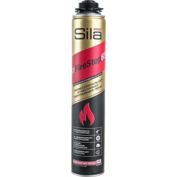 Огнестойкая профессиональная монтажная пена Sila Pro B1 Firestop 65, 850 мл SPFR65 Огнестойкая профессиональная монтажная пена Sila Pro B1 Firestop 65, 850 мл SPFR65