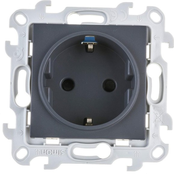 Розетка Simon 2К+З Schuko со шторками, графит 2450432-038 Розетка Simon 2К+З Schuko со шторками, графит 2450432-038
