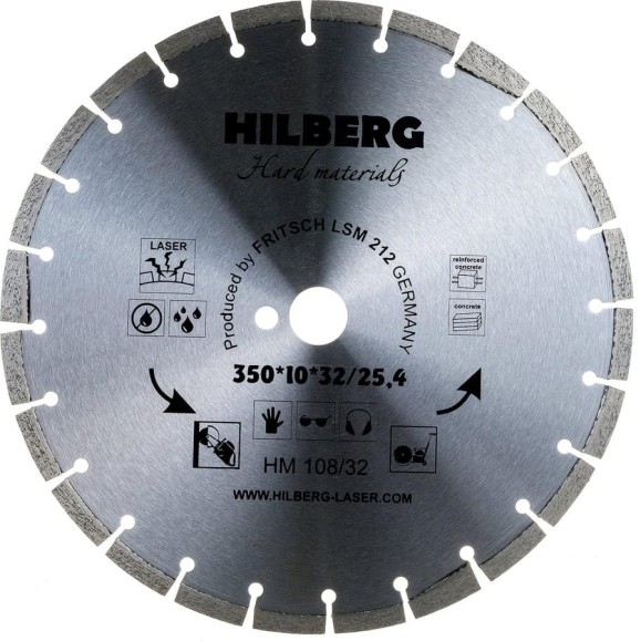 Диск алмазный отрезной Hilberg 350x32/25.4 Hard Materials Laser HM108/32 Диск алмазный отрезной Hilberg 350x32/25.4 Hard Materials Laser HM108/32