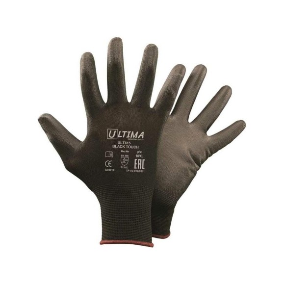 Нейлоновые перчатки с полиуретановым покрытием ULTIMA BLACK TOUCH черные ULT615/XL