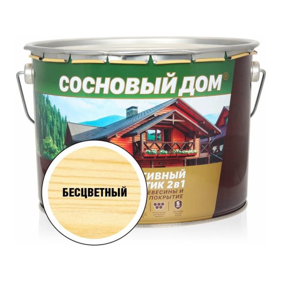 Декоративно-защитный состав для древесины ЗАО Декарт Сосновый дом бесцветный, 9 л 29536 Декоративно-защитный состав для древесины ЗАО Декарт Сосновый дом бесцветный, 9 л 29536