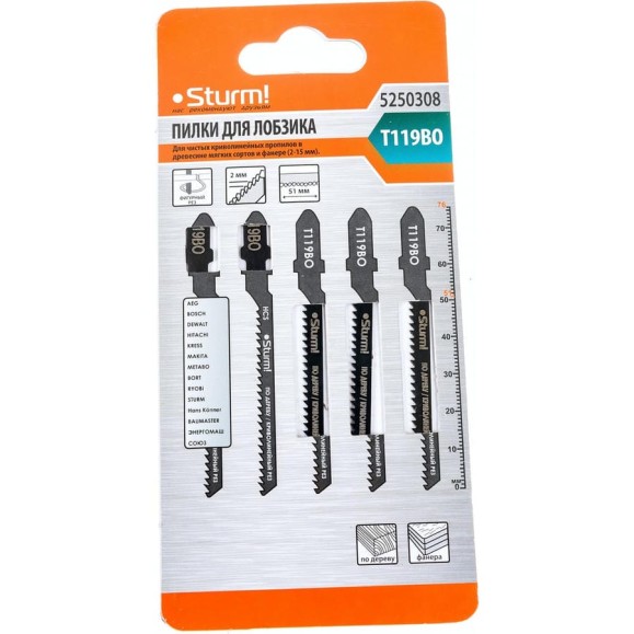 Пилки для лобзика T119BO (5 шт.) Sturm 5250308 Пилки для лобзика T119BO (5 шт.) Sturm 5250308
