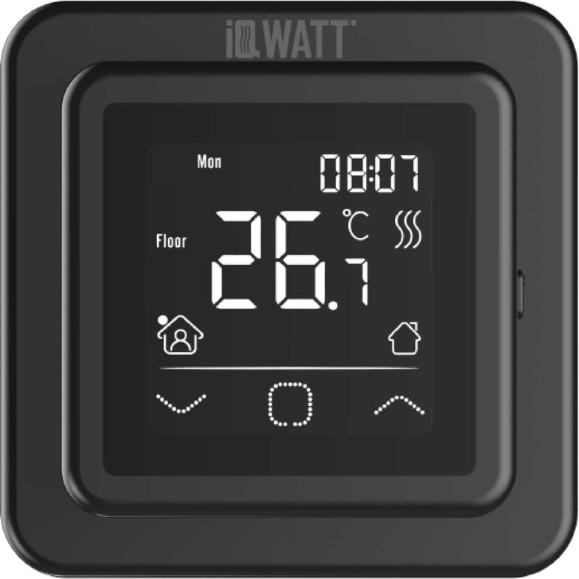 Терморегулятор для теплого пола IQWATT IQ THERMOSTAT SMART HEAT программируемый, черный 409 Терморегулятор для теплого пола IQWATT IQ THERMOSTAT SMART HEAT программируемый, черный 409