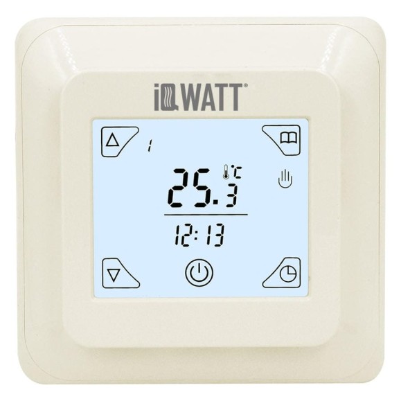Терморегулятор для теплого пола IQWATT IQ THERMOSTAT TS программируемый, с ЖК-дисплеем и сенсорными кнопками, слоновая кость 403 Терморегулятор для теплого пола IQWATT IQ THERMOSTAT TS программируемый, с ЖК-дисплеем и сенсорными кнопками, слоновая кость 403