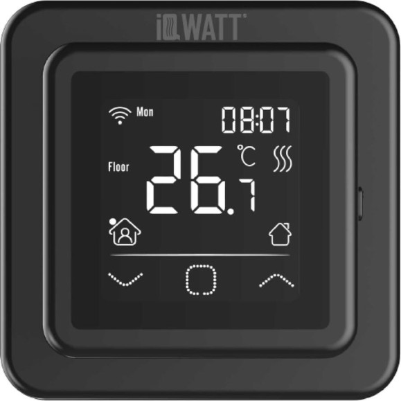 Терморегулятор для теплого пола IQWATT IQ THERMOSTAT SMART HEAT Wi-Fi программируемый, с возможностью управления через мобильное приложение, черный 411