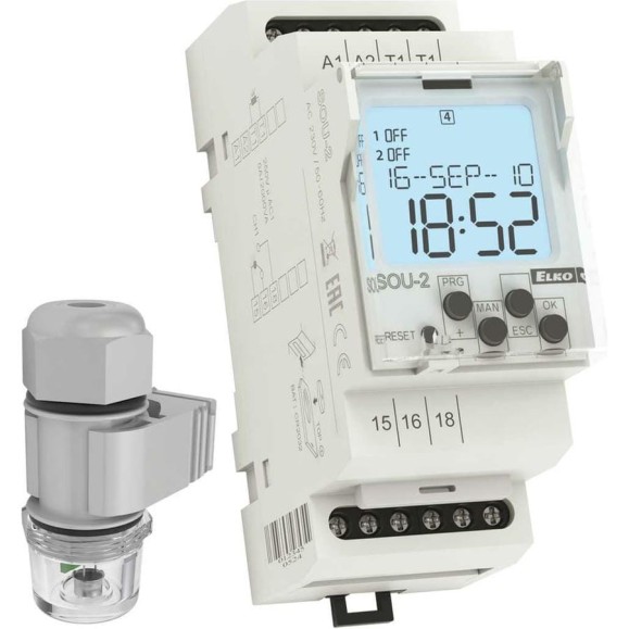 Сумеречный выключатель (фотореле) с сенсором ELKO EP SOU-2/230V_V2 + fotosenzor SKS-200 АС230V 00000000224