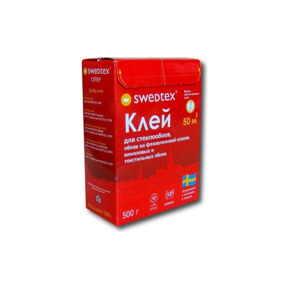 Cухой универсальный клей Swedtex СУПЕР для стеклообоев, флизелиновых и других видов тяжёлых обоев, 500 г, до 65 кв.м PS-050