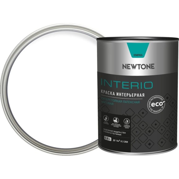 Интерьерная краска Newtone ВД INTERIO, суперстойкая, латексная, База А NEW, 0.8 л, 1.2 кг 81574