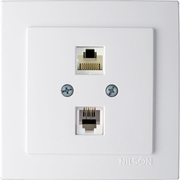 Компьютерная+телефонная розетка Nilson, СУ RJ 45CAT5+RJ11, TOURAN-ALEGRA-THOR, белый 24111048