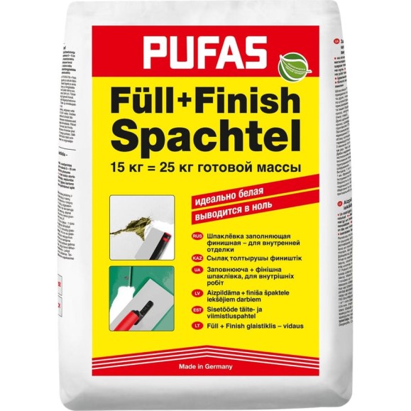 Шпаклевка Pufas Full+Finish заполняющая финишная, 15 кг 003008092 Шпаклевка Pufas Full+Finish заполняющая финишная, 15 кг 003008092