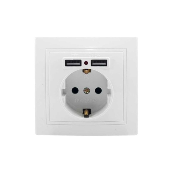 Розетка Jilion 1 гнездо с заземлением с USB, белый 9533166