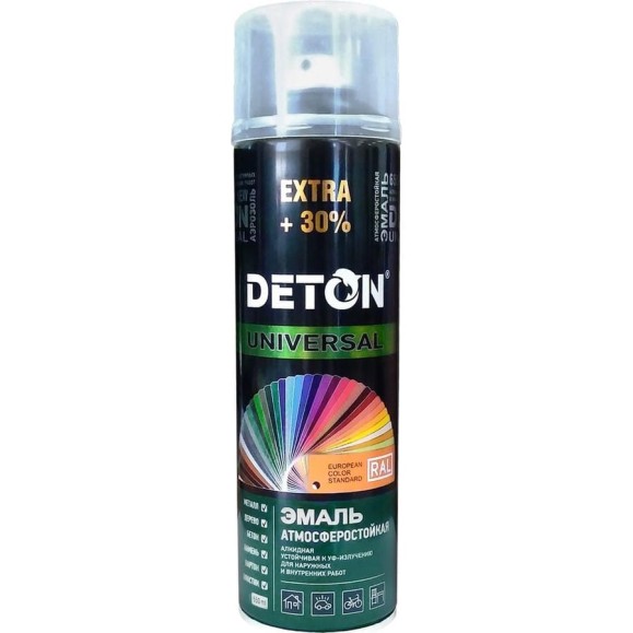 Эмаль алкидная атмосферостойкая Deton UNIVERSAL Черный матовый RAL 9005 аэрозоль 650 мл DTN-A07578