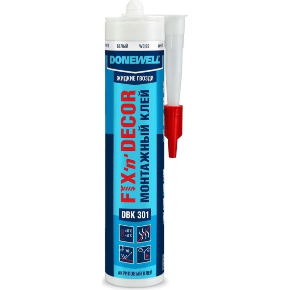 Монтажный клей DONEWELL FIX-n-DECOR на акриловой основе, морозостойкий, белый, 260 мл новинка DBK-301
