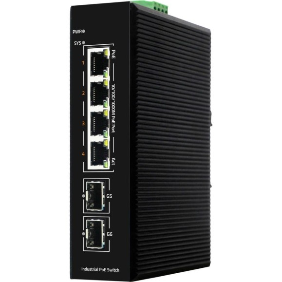 Промышленный коммутатор GIGALINK L2 уровня, на 4 порта, 10/100/1000M, PoE с поддержкой IEEE802.3 af/at и BT GL-SW-G205-4PSG(BT)