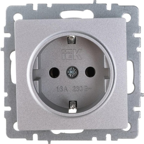 1-местная розетка IEK Brite рс11-1-0-бра с заземлением, без защитных шторок, 16А, алюминий BR-R11-16-K47