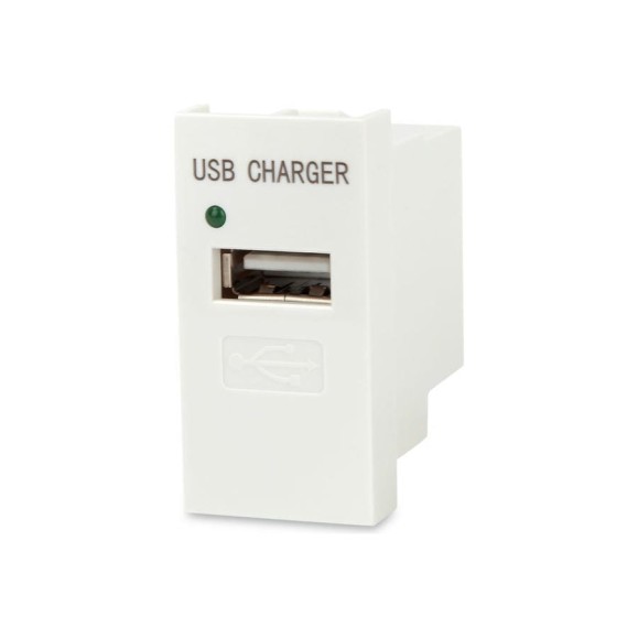 Модуль розетки USB для зарядки Hyperline M45/2-USBCH1-WH 1 порт, 1М, 1А, 5В, 45x22.5мм, белый 250098