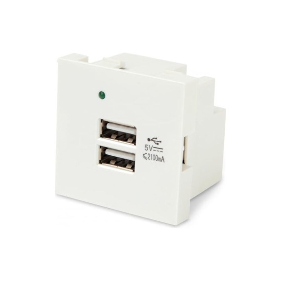 Модуль розетки USB для зарядки Hyperline M45-USBCH2-WH 2 порта, 2М, 4.2А, 5В, 45x45мм, белый 250097