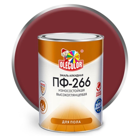 Эмаль для пола OLECOLOR ПФ-266 красно-коричневый, 0.9 кг 4300000272 Эмаль для пола OLECOLOR ПФ-266 красно-коричневый, 0.9 кг 4300000272