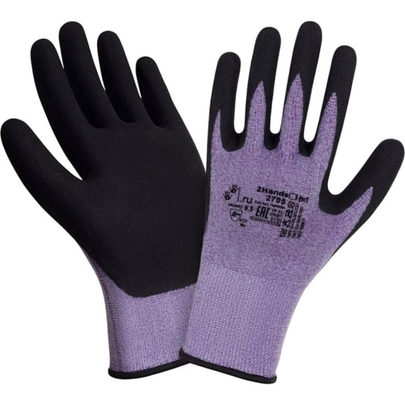 Перчатки 2Hands 2705 р. 9.5, нейлон-спандекс/нитриловое покрытие microfoam ладони и пальцев, черного цвета 2705 - 9,5