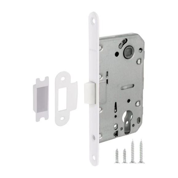 Корпус врезного замка c защёлкой FUARO PLASTP85C-50 (P85C-50) WH белый 41761 Корпус врезного замка c защёлкой FUARO PLASTP85C-50 (P85C-50) WH белый 41761