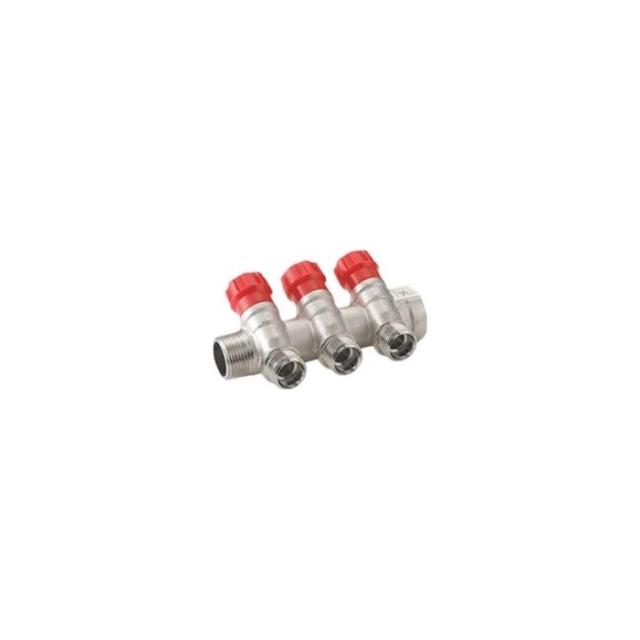 Коллектор RIIFO Flow с вентилями 3/4" ВР/НР 2x1/2"НР конус ц/ц 35 мм красные рукоятки 1100047674 Коллектор RIIFO Flow с вентилями 3/4" ВР/НР 2x1/2"НР конус ц/ц 35 мм красные рукоятки 1100047674