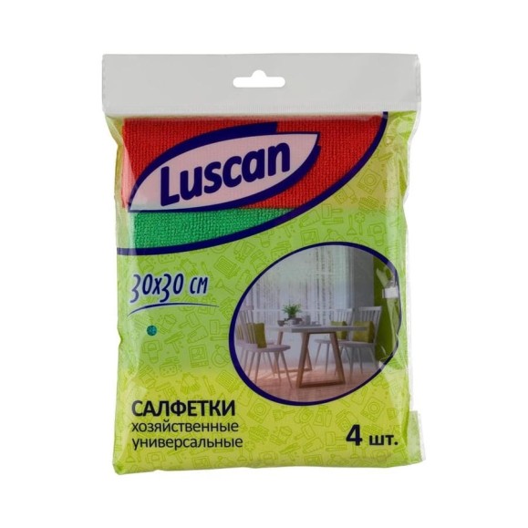 Хозяйственные салфетки Luscan микрофибра 30x30 см 220 гкв.м 4 штуки в упаковке 1604406