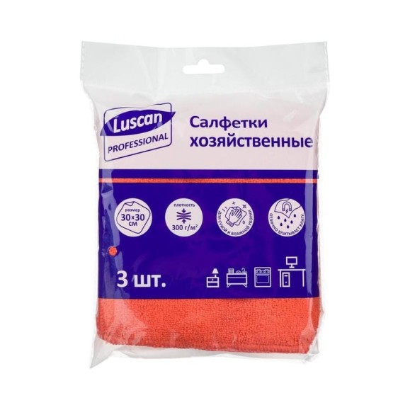 Салфетки хозяйственные Luscan PROFESSIONAL Luscan Professional 300г/м2 30х30см 3шт/уп красные 1612785
