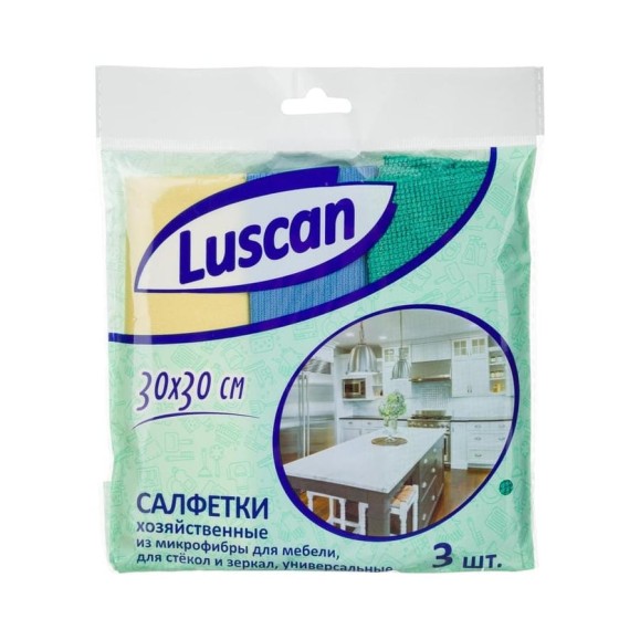 Хозяйственные салфетки Luscan микрофибра 30x30 см 200 гкв.м 3 штуки в упаковке 1604413