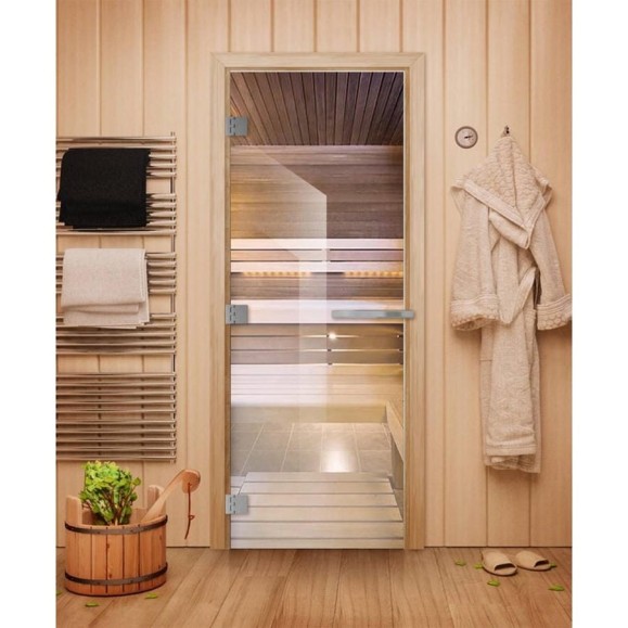 Дверь для бани DoorWood эталон прозрачная, 2000x800 мм, левая, петли слева DW-00014823