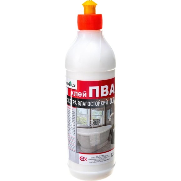 Влагостойкий клей ПВА Ecolux экстра D3 0,5 л 4607133682569