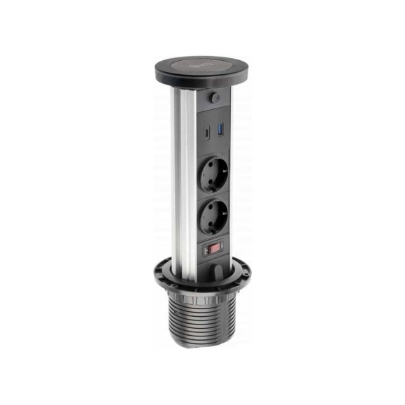 Врезной вертикальный удлинитель GTV camino, 2xschuko, 1xusb-a/5v, 1xtype-c/5v, беспроводная зарядка 10w, ночник, вилка провод 1,5м, черный AE-BPW2SCAM-20 Врезной вертикальный удлинитель GTV camino, 2xschuko, 1xusb-a/5v, 1xtype-c/5v, беспроводная зарядка 10w, ночник, вилка провод 1,5м, черный AE-BPW2SCAM-20