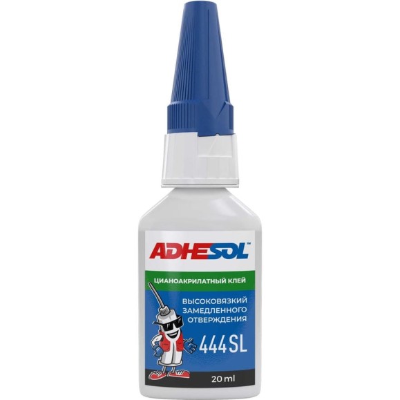 Клей цианоакрилатный ADHESOL 444sl 20 мл высокой вязкости с замедленным отверждением 444102 Клей цианоакрилатный ADHESOL 444sl 20 мл высокой вязкости с замедленным отверждением 444102