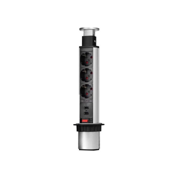 Блок розеток Mebax 105S 3 секции Серебро Механический d=60мм 2 USB 00-00000824 Блок розеток Mebax 105S 3 секции Серебро Механический d=60мм 2 USB 00-00000824