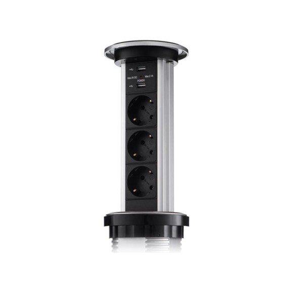 Выдвижная встраиваемая розетка Mebax LK 3 секции Серебро Сенсорный d90,5мм 2 USB , 00-00001183