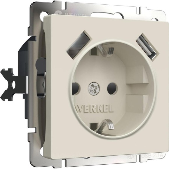 Розетка WERKEL с заземлением, шторками и usbх2 (айвори матовый) a062426