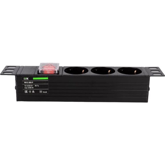 Розеточный блок ITK PDU 3 розетки нем. ст. LED 1U вх. С14 10 Розеточный блок ITK PDU 3 розетки нем. ст. LED 1U вх. С14 10