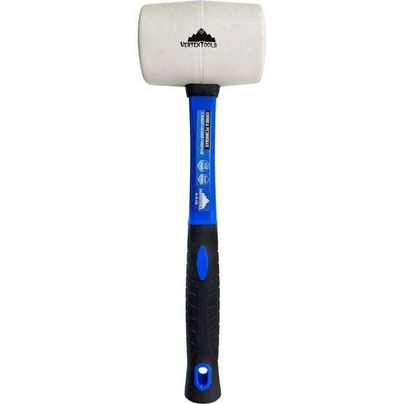 Киянка vertextools 450 г, белая резина, фибергласовая рукоятка 10-45-450