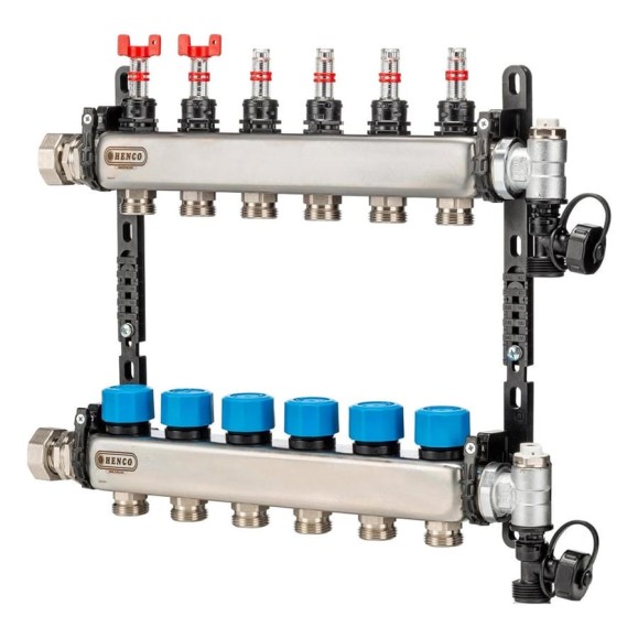 Коллектор Henco из нержавеющей стали 1" - 6x3/4" UFH-0605MDSS06 Коллектор Henco из нержавеющей стали 1" - 6x3/4" UFH-0605MDSS06