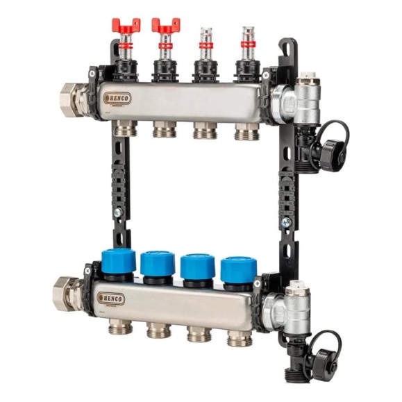 Коллектор Henco из нержавеющей стали 1" - 4x3/4" UFH-0605MDSS04 Коллектор Henco из нержавеющей стали 1" - 4x3/4" UFH-0605MDSS04