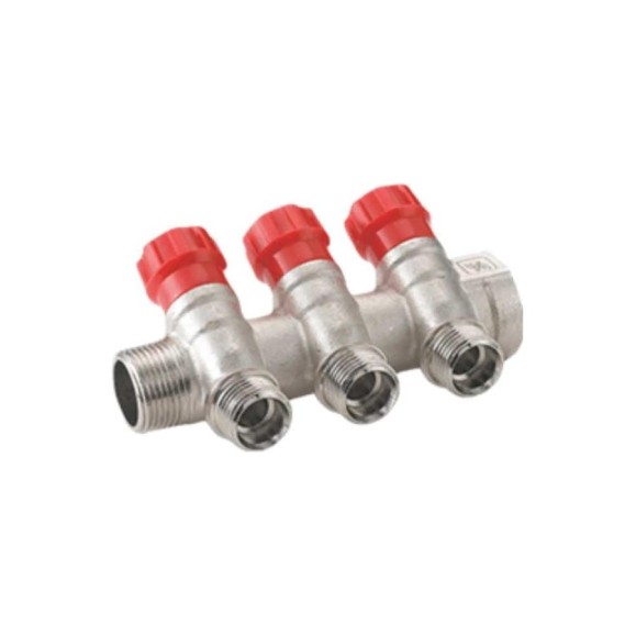 Коллектор RIIFO Flow с вентилями 3/4" ВР/НР 3x1/2"НР конус ц/ц 35 мм красные рукоятки 1100047706 Коллектор RIIFO Flow с вентилями 3/4" ВР/НР 3x1/2"НР конус ц/ц 35 мм красные рукоятки 1100047706