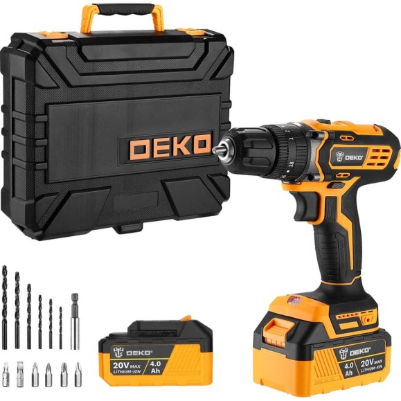 Аккумуляторная ударная дрель-шуруповерт DEKO DKCD20 Impact 20 В, 2х4.0 Ач 063-4420 Аккумуляторная ударная дрель-шуруповерт DEKO DKCD20 Impact 20 В, 2х4.0 Ач 063-4420