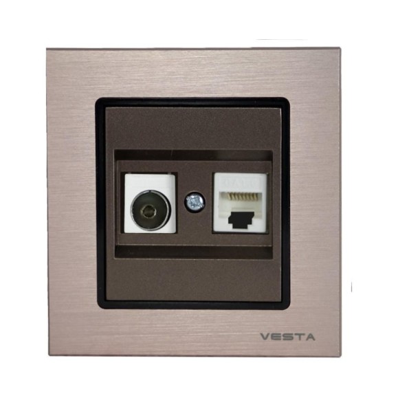Розетка Metronex Electric Exclusive Champagne Metallic для сетевого кабеля LAN + TV FRZTV010002BSH Розетка Metronex Electric Exclusive Champagne Metallic для сетевого кабеля LAN + TV FRZTV010002BSH