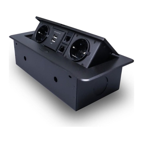 Розетка горизонтальная выдвижная ROCKETSOCKET 2 euro 16a, 2 usb a с блоком 5в/2.1а, 2 rj45, проводка, цвет черный SHS021-B Розетка горизонтальная выдвижная ROCKETSOCKET 2 euro 16a, 2 usb a с блоком 5в/2.1а, 2 rj45, проводка, цвет черный SHS021-B