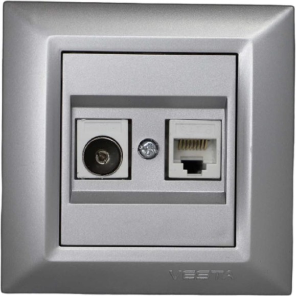 Розетка Metronex Electric Roma Silver для сетевого кабеля LAN + TV двойная FRZ00010133SRM