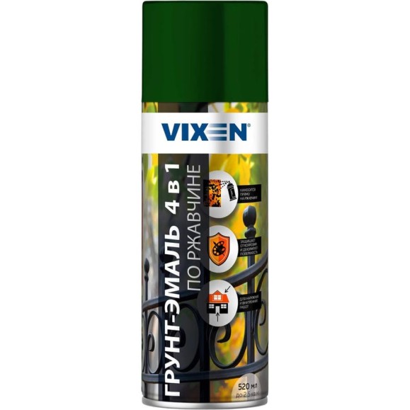 Грунт-эмаль по ржавчине 4в1 Vixen (зеленый мох RAL 6005; 520 мл) VX516005