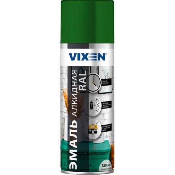 Алкидная эмаль VIXEN темно-зеленая RAL 6002 аэрозоль, 520 мл VX16002 Алкидная эмаль VIXEN темно-зеленая RAL 6002 аэрозоль, 520 мл VX16002